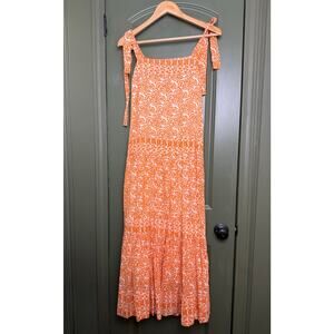 NWOT Ro's Garden Orange Panaji Tie Strap Floral Beach Boho Resort Maxi Dress XS